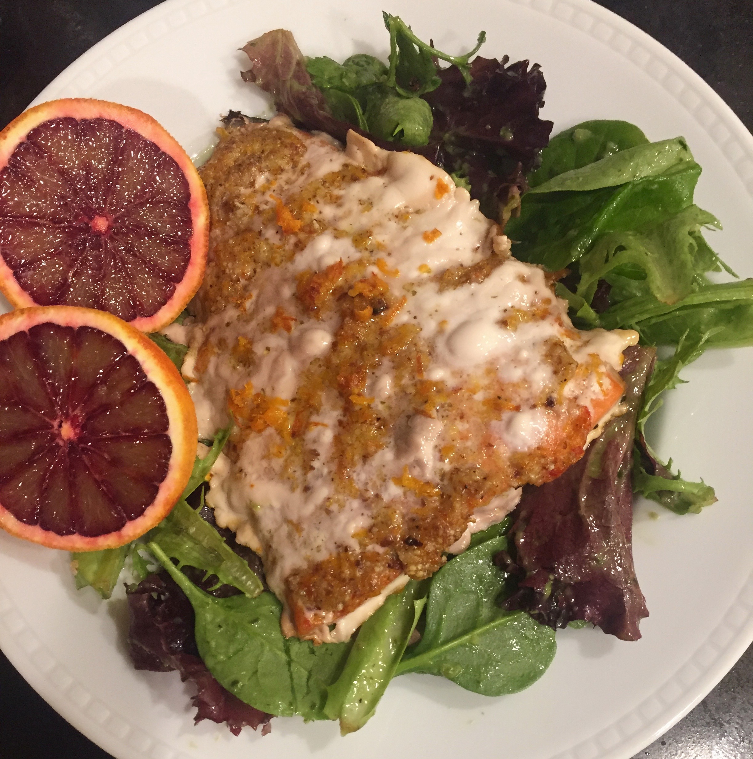 Blood orange almond roast salmon